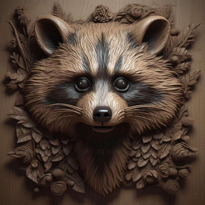 Nature and animals (raccoon 1, NATURE_5033) 3D models for cnc